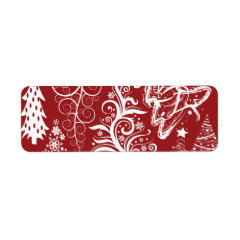 Festive Holiday Red Christmas Tree Xmas Pattern Labels