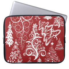 Festive Holiday Red Christmas Tree Xmas Pattern Laptop Sleeves