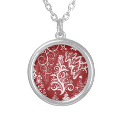 Festive Holiday Red Christmas Tree Xmas Pattern Personalized Necklace