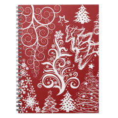 Festive Holiday Red Christmas Tree Xmas Pattern Spiral Notebook