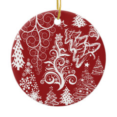 Festive Holiday Red Christmas Tree Xmas Pattern Christmas Ornaments
