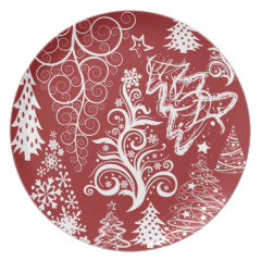 Festive Holiday Red Christmas Tree Xmas Pattern Plates