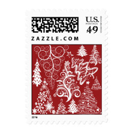 Festive Holiday Red Christmas Tree Xmas Pattern Postage Stamp