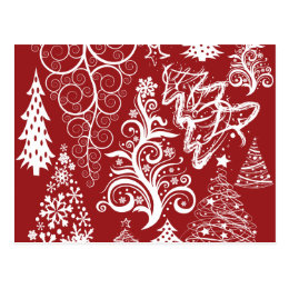 Festive Holiday Red Christmas Tree Xmas Pattern Postcard