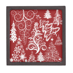 Festive Holiday Red Christmas Tree Xmas Pattern Premium Jewelry Boxes