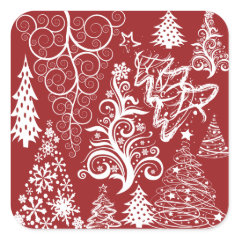 Festive Holiday Red Christmas Tree Xmas Pattern Sticker