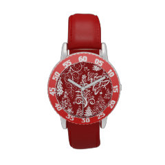 Festive Holiday Red Christmas Tree Xmas Pattern Wrist Watches