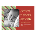 Festive holiday stripes GIVE LOVE JOY photo card