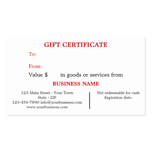 Festive Holidays Gift Certificate Template Business Card (back side)
