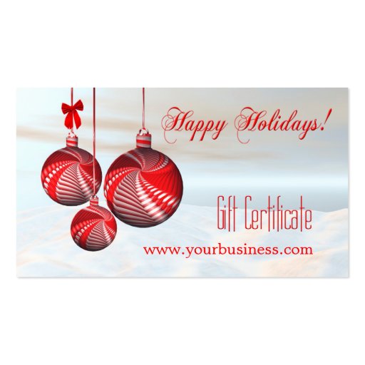 Festive Holidays Gift Certificate Template Business Card (front side)
