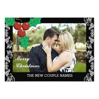 Festive Holly Berries New Couple Holiday 5x7 Paper Invitation Card