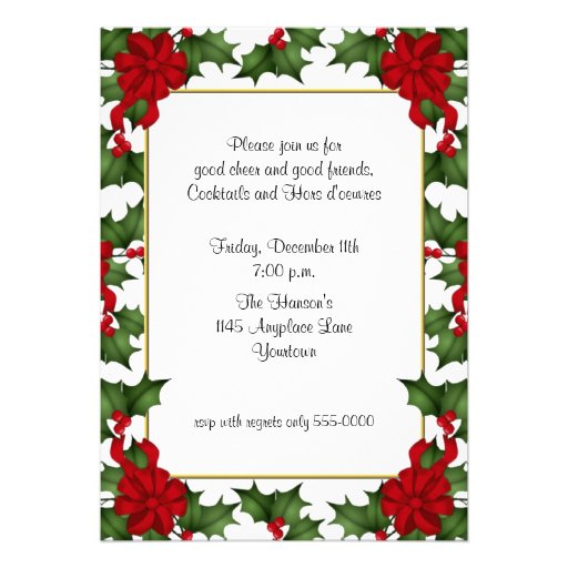 Festive Holly Holiday Invitation (front side)