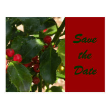 Festive Holly Save the Date Postcard