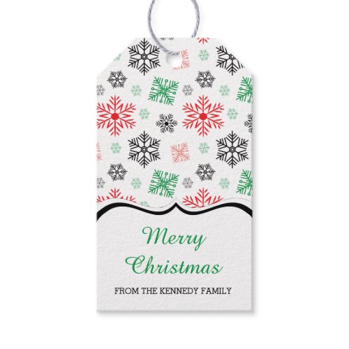 Festive Merry Christmas Red Green Black Snowflakes Pack Of Gift Tags