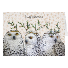 Festive owls on snow Christmas card