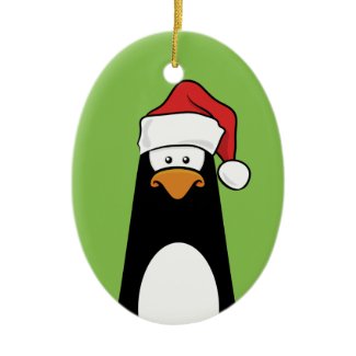 Festive Penguin in a Santa Hat (green) ornament