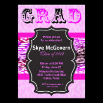 Festive Pink Leopard GRAD Party Invitation invitations