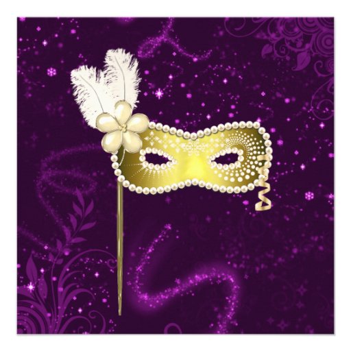 Festive Purple Custom Masquerade Ball Invitation