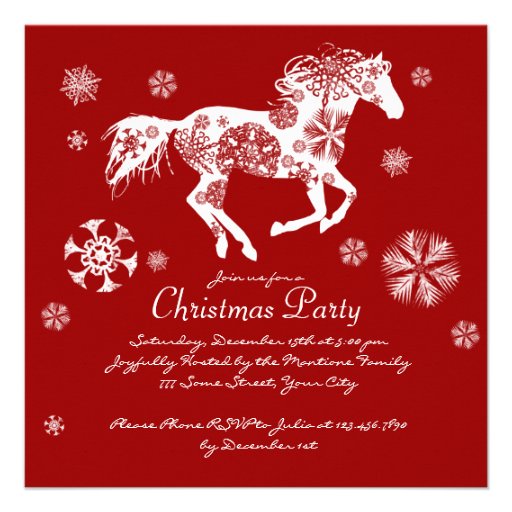 Festive Red and White Horse Christmas Party Custom Announcement