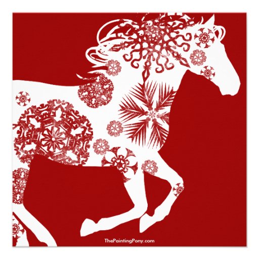 Festive Red and White Horse Christmas Party Custom Announcement