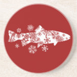Festive Red and White Snow Trout Drink Coasters