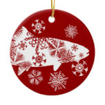 Festive Red and White Snow Trout Christmas Tree Ornaments