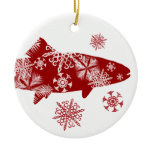 Festive Red and White Snow Trout Christmas Ornaments