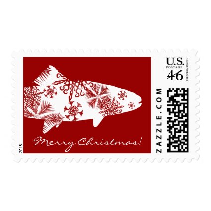 Festive Red and White Snow Trout Postage Stamps