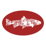 Festive Red and White Snow Trout Oval Stickers
