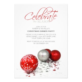 Festive Red Baubles Celebrate the Season Personalized Invitations