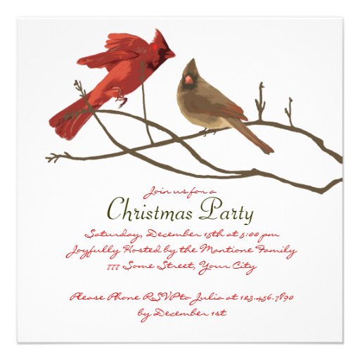 Festive Red Cardinals Christmas Party Custom Invite