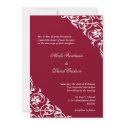 Festive red corner scroll script elegant wedding invitation