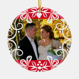 Festive Red Green Christmas Photo Personalized Double-Sided Ceramic Round Christmas Ornament