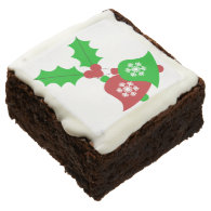 Festive Red & Green Christmas Snowflake Bells Square Brownie