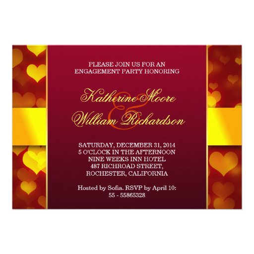 festive red heart engagement party invitations