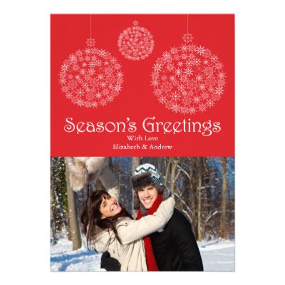 Festive Red Snowflake Ornament Holiday Photo Card