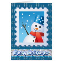 Festive Snowman Silver Snowflakes Greeting Cards