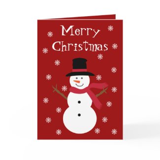 Festive Snowman & Snowflakes Red Christmas Card card