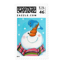 Festive Snowman with Bluebird - Medium postage by LisaMarieArt Festive Snowman with Bluebird - Medium postage