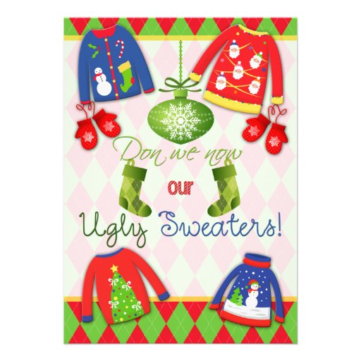 Festive Ugly Christmas Sweater Party Invitation (front side)
