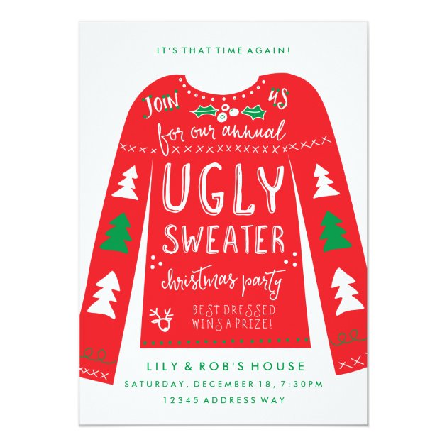 Festive Ugly Sweater Christmas Party Invitations (front side)