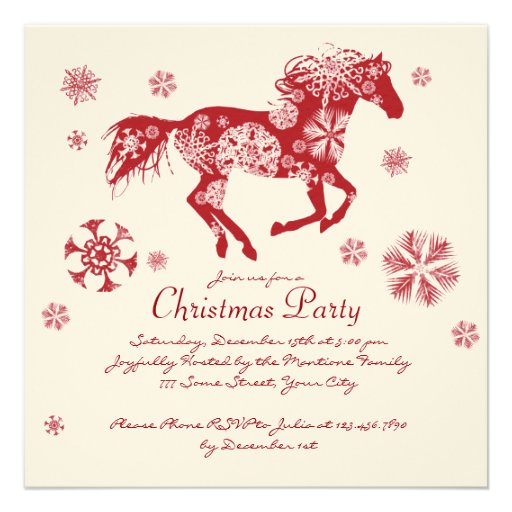 Festive White and Red Horse Christmas Party Invitations