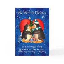Fiancee Christmas Card With Kissing Penguins Heart