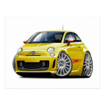 Fiat 500 Abarth Yellow Car Postcards