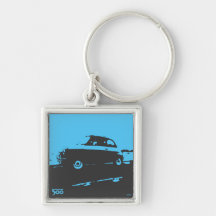 Fiat 500 classic keychain - Light blue on dark