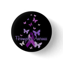 Fibromyalgia Awareness (ribbon & butterflies) Pinback Buttons