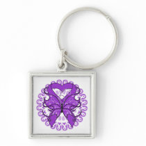 Fibromyalgia Butterfly Circle of Ribbons Keychains