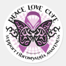Fibromyalgia Butterfly Tribal Round Sticker