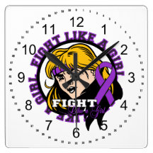 Fibromyalgia Fight Like A Girl Attitude Square Wall Clocks