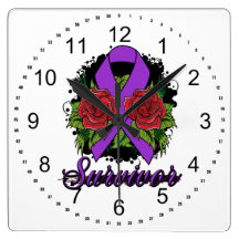 Fibromyalgia Survivor Rose Grunge Tattoo Square Wall Clocks